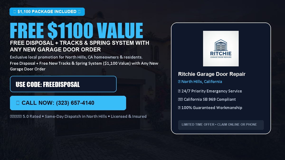 Free Disposal + Free New Tracks & Spring System with Any New Garage Door Order ($1100 Value) in North Hills, CA